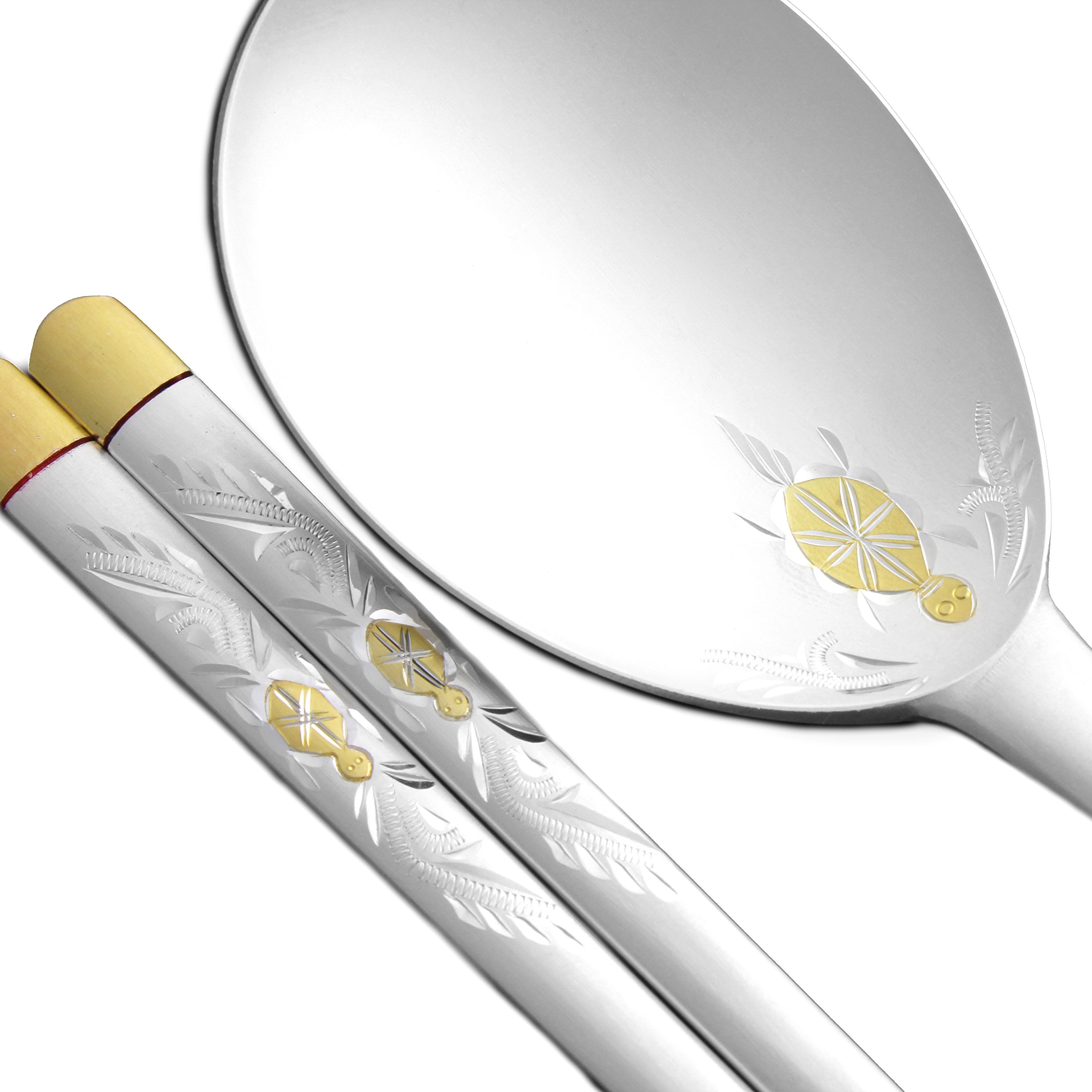 Amazon | スプーンと箸セット 韓国スタイル 99%純銀 ゴールド 大人用