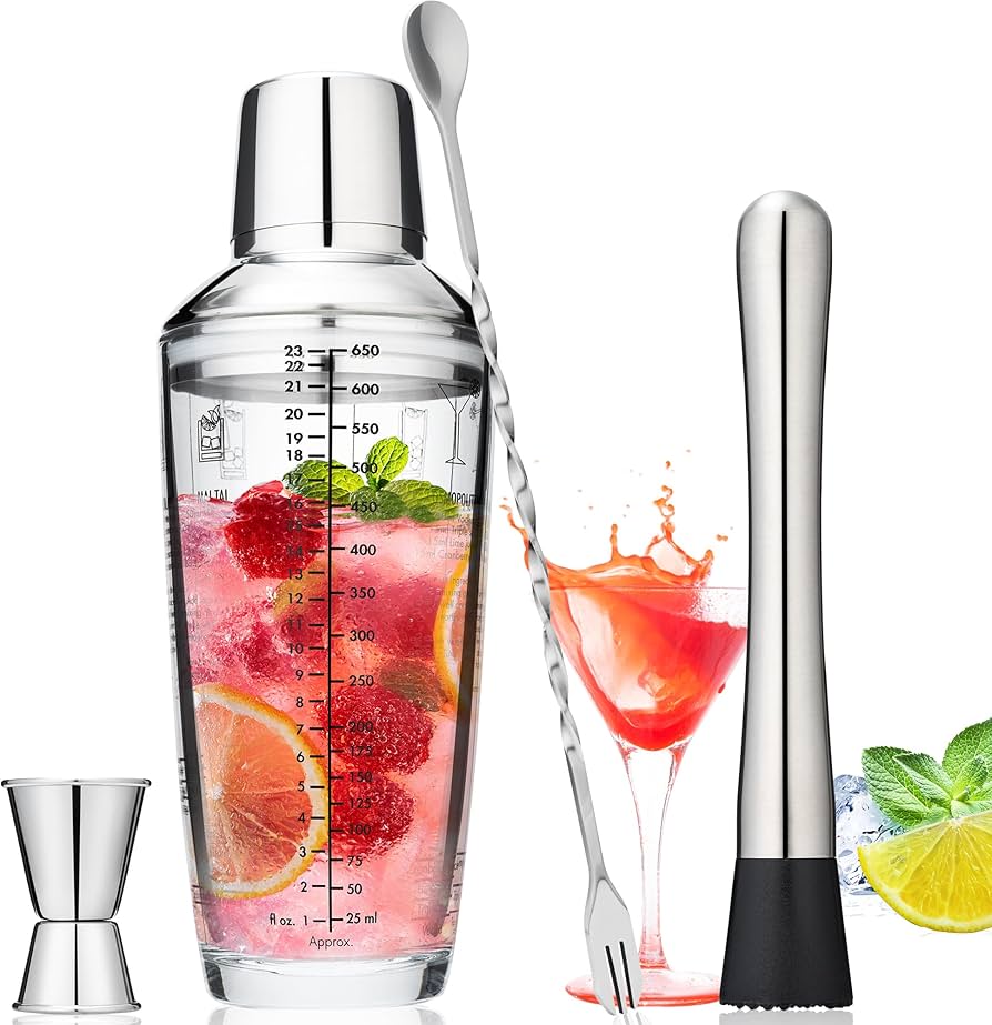 Amazon.com: Tiawudi 23oz Glass Cocktail Shaker Set, 4PCS Bartender
