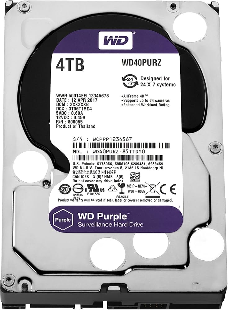 Amazon.com: WD Purple 4TB Surveillance Hard Disk Drive - 5400 RPM