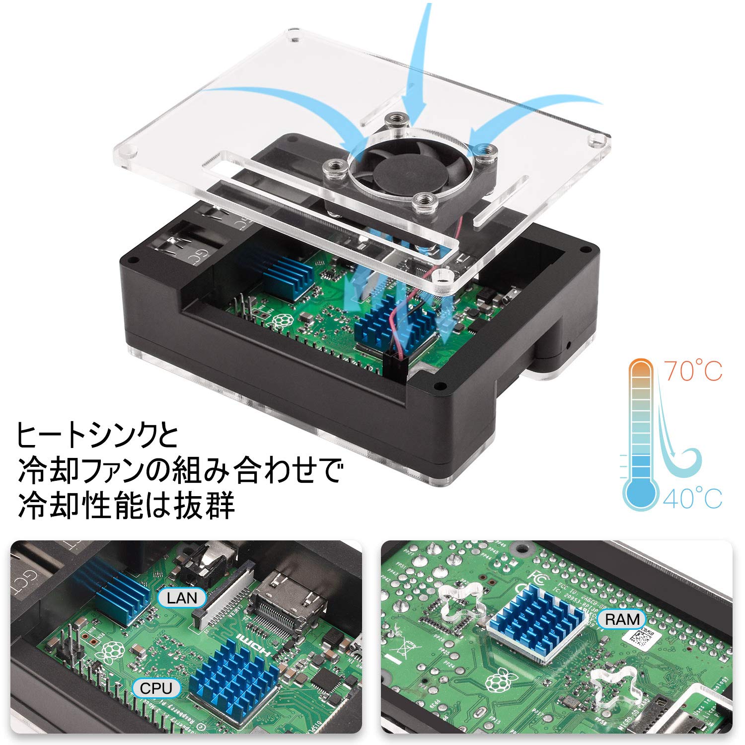 Amazon.co.jp: Miuzei 最新 3B+ ケース ラスベリー パイ 3 Model B+