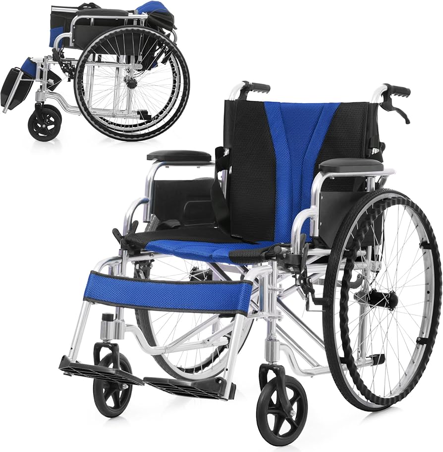 青い介助用車椅子 クッション付き 車いす用クッション エックスシート