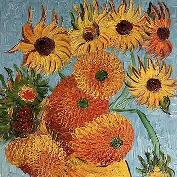 Amazon.co.jp: 手書き油絵 ゴッホ ひまわり 青 額付 絵画 インテリア