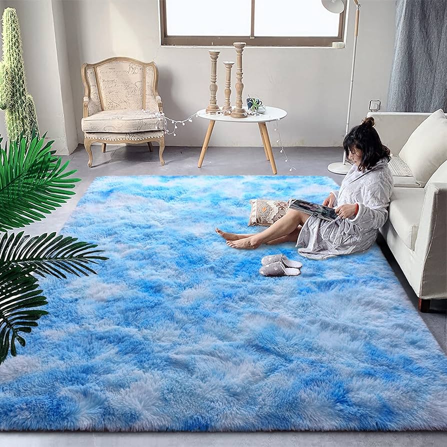 Amazon.com: DweIke Fluffy Blue Shag Rugs for Bedroom Living Room