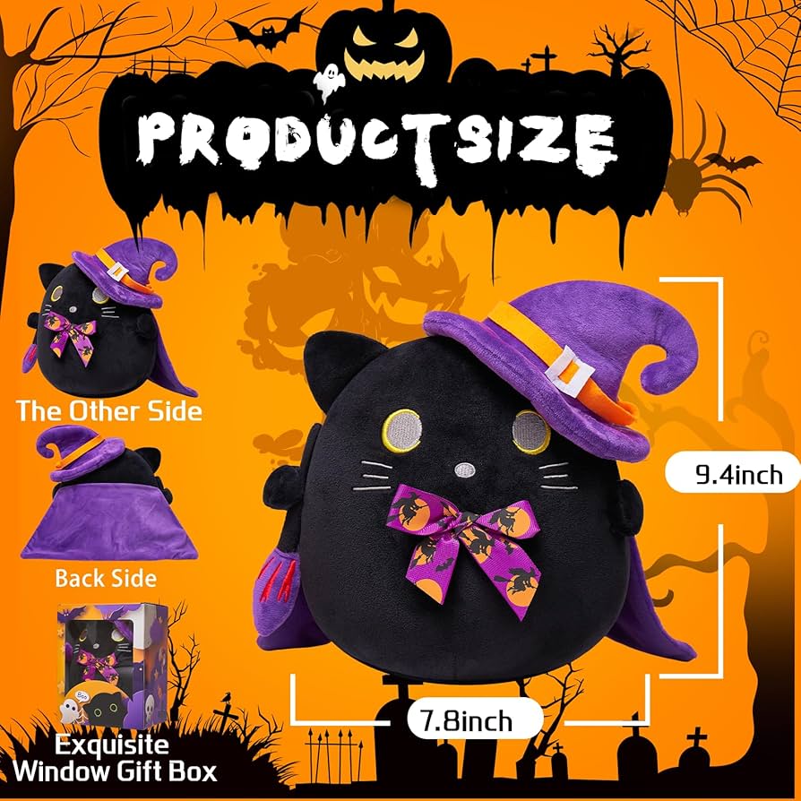 Amazon.co.jp: ハロウィン 不気味な黒猫 ぬいぐるみ 魔女の帽子