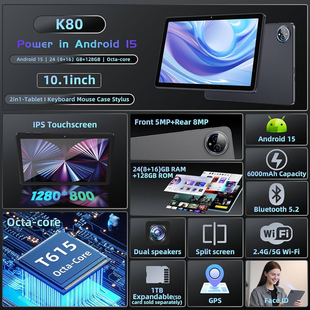 Amazon.co.jp: Android 15 タブレット 10インチ、24GB RAM 128 ROM