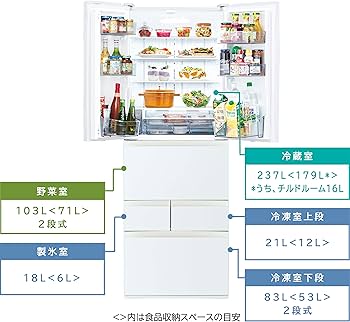 Amazon | 東芝 冷蔵庫 幅65.0㎝ 462L GR-U460FK(EW) 6ドア 両開き
