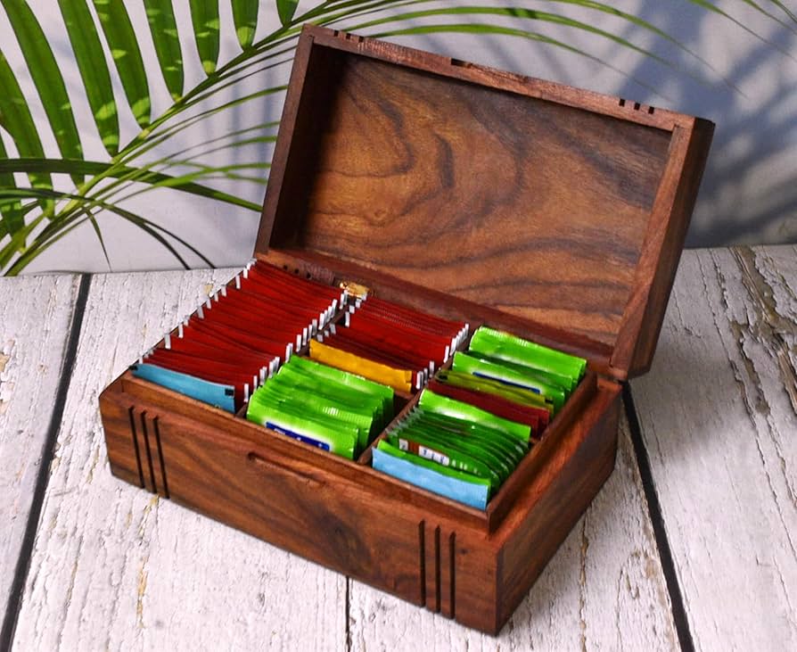 Amazon.com: Wooden Tea Box - Tea Box for Tea Bags Organiser