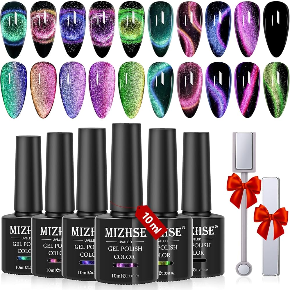Amazon.com : MIZHSE 60ml 9D Cat Eye Gel Nail Polish Set, Glitter