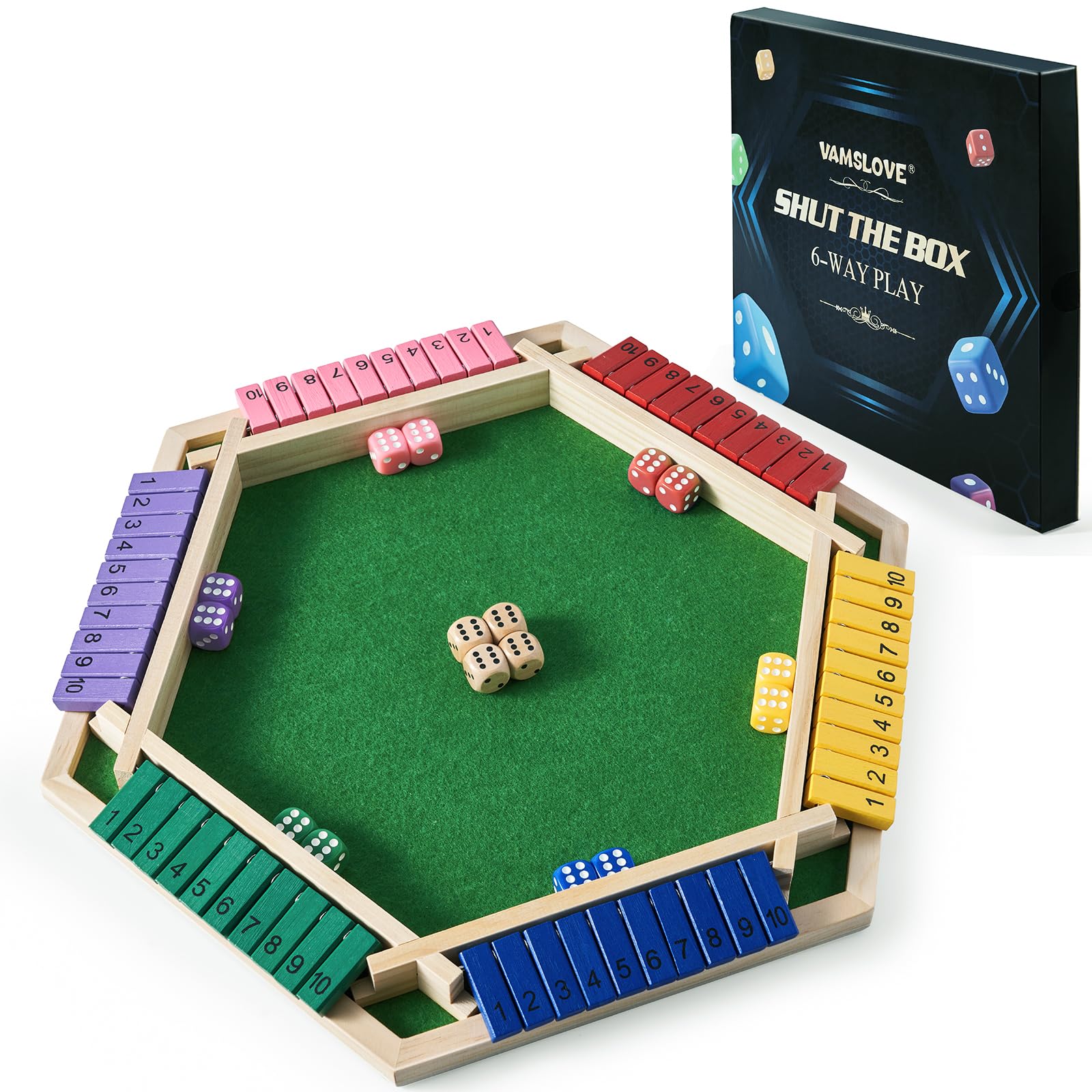 Amazon | Vamslove シャット・ザ・ボックスゲーム 6人用 12+4個の