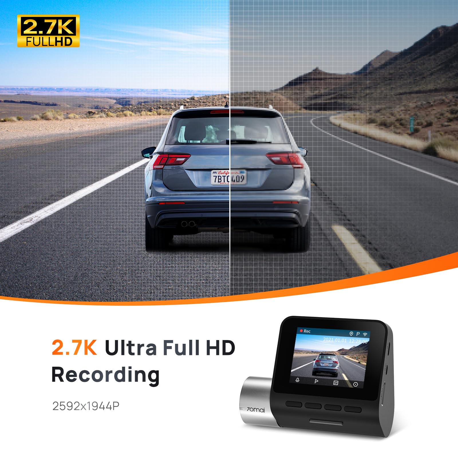 Amazon.com: 【70mai Front Dash Cam A500S+64GB Card】 1944P UHD