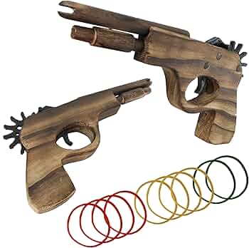 Amazon | 【木製ゴムピストル 連射機能付き】木製 鉄砲 輪ゴム鉄砲