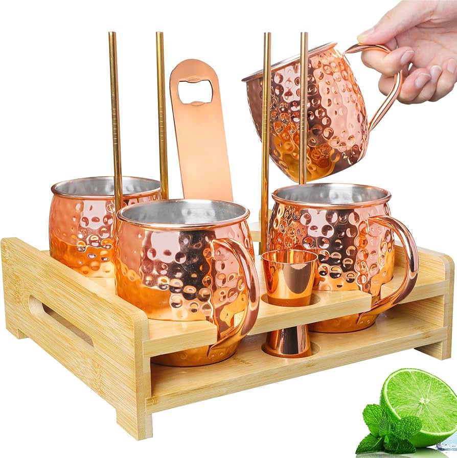 Amazon.com: Moscow Mule Mugs- Set of 4 Copper and Black Plated