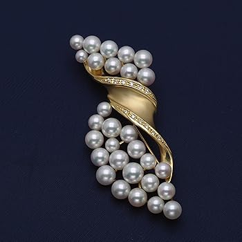 Amazon | [K.jewel] K18 アコヤ本真珠 ブローチ 天然ダイヤモンド付き