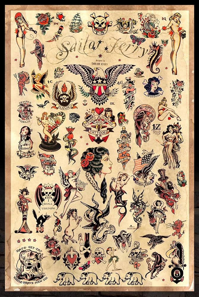 Amazon.com: PosterOffice Sailor Jerry Tattoo Flash (Style C