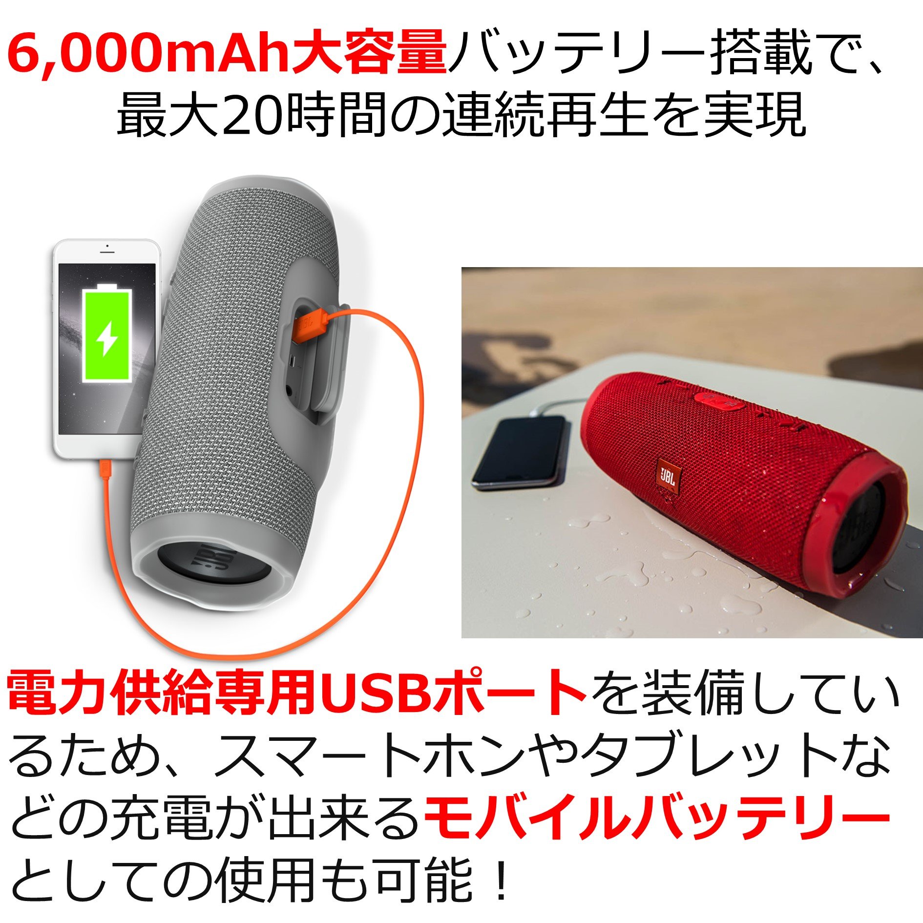 Amazon.co.jp: JBL CHARGE3 Bluetoothスピーカー IPX7防水/ポータブル