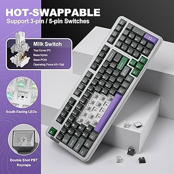 Amazon | YUNZII B98 メカニカルキーボード ワイヤレス 98キー ホット