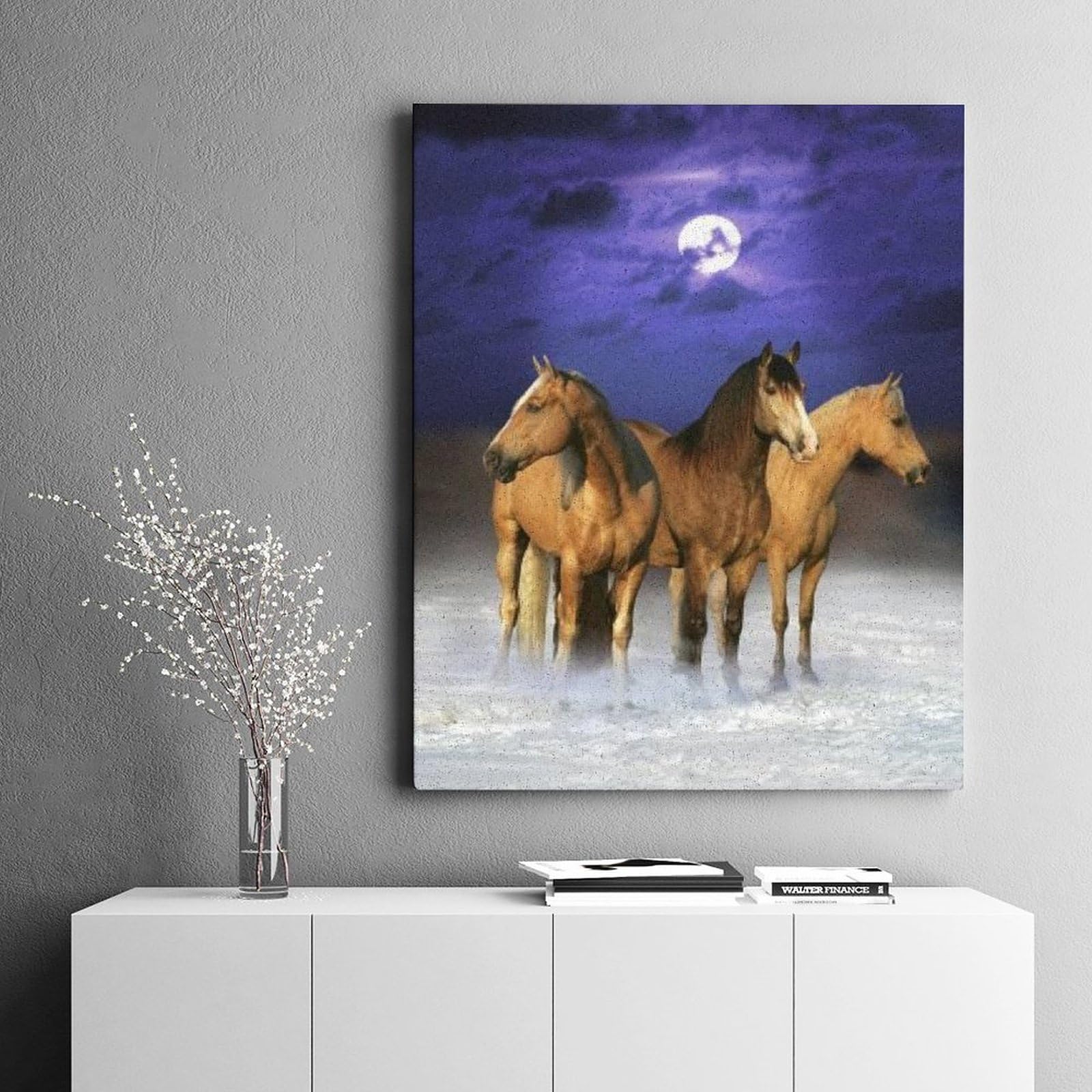 馬の油彩画 金色フレーム付き F4号 新品未使用 馬の油彩画 金色