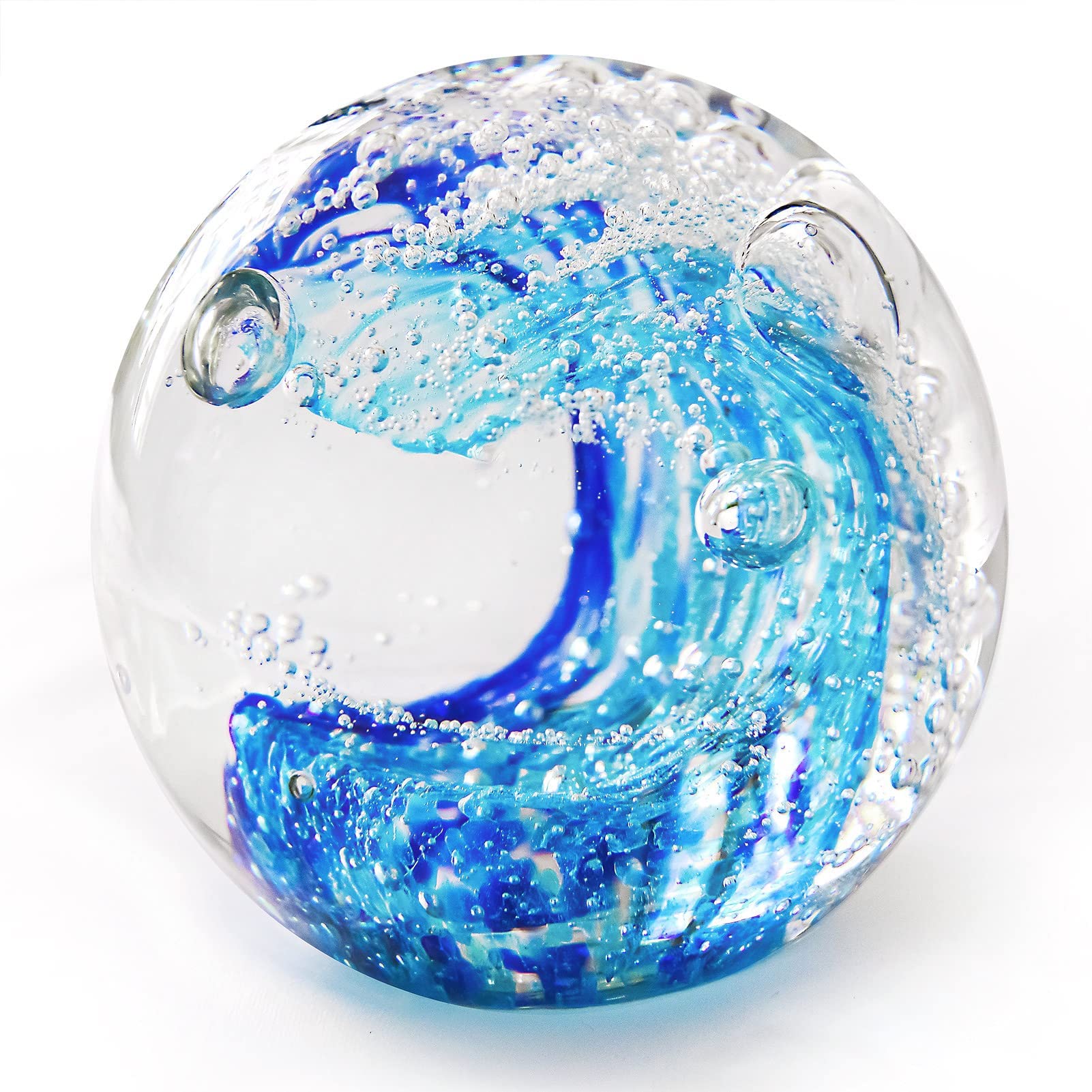 Amazon | KANGMING 手吹きガラス ペーパーウェイト 海の波の彫刻