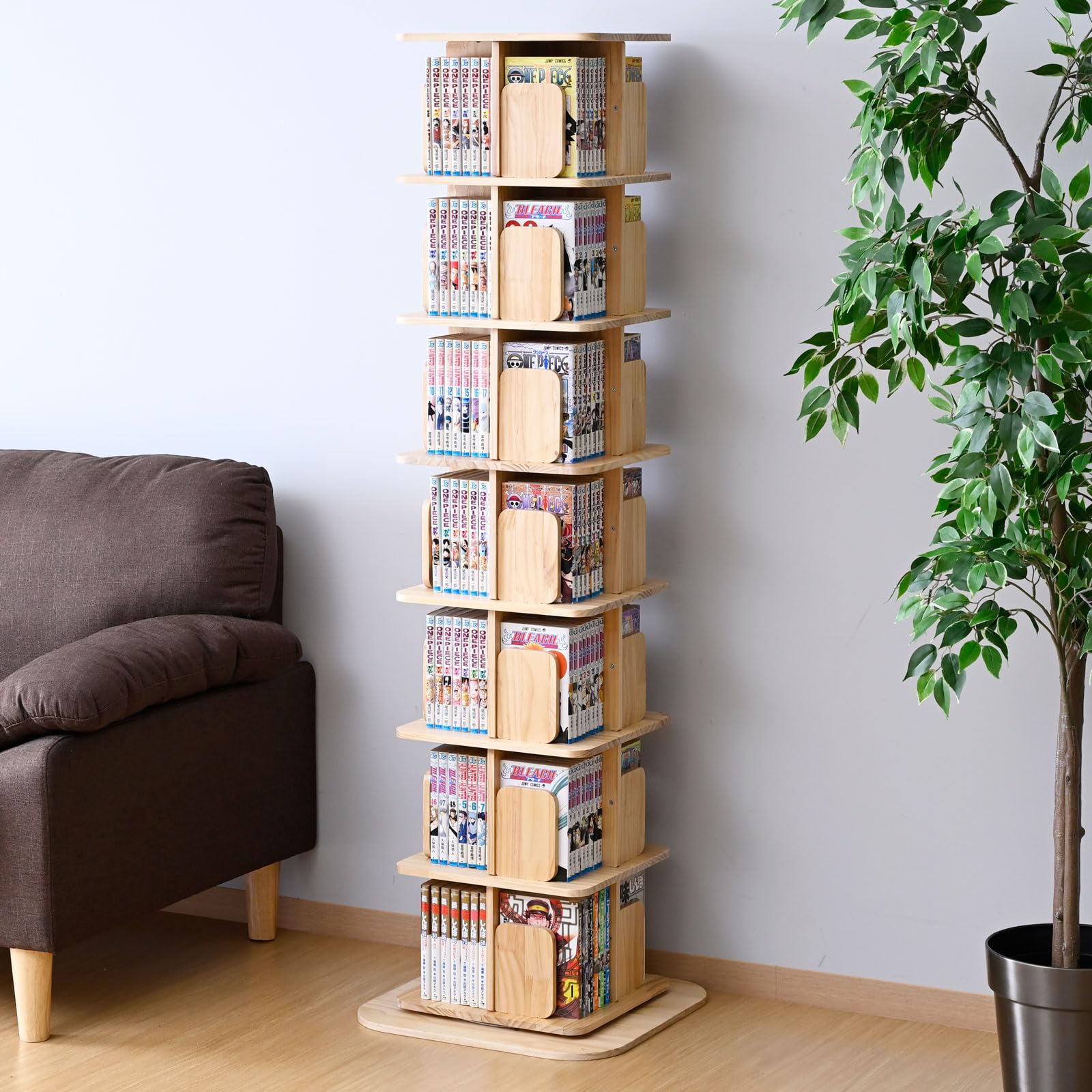 Amazon｜山善(YAMAZEN) 本棚 回転式本棚 7段 角型 コミックラック 360
