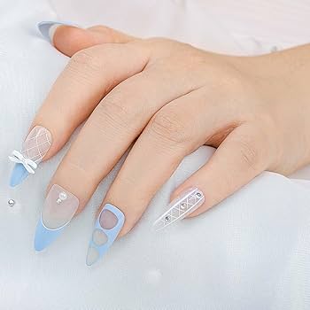 Amazon | Sethexy 24枚入ネイルチップ ロングアーモンド チップ ライン