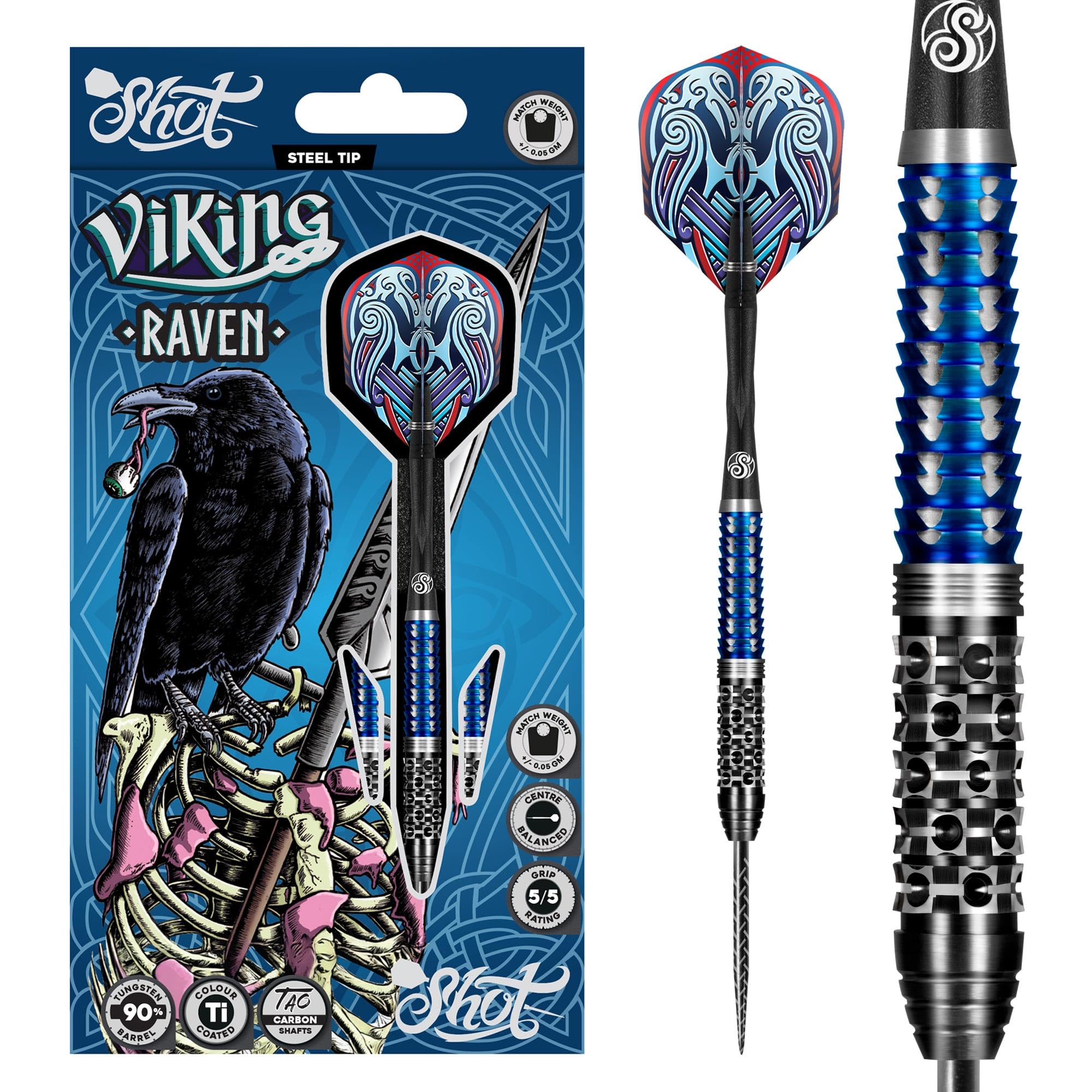 Shot! Darts Viking Raven 90% Tungsten Pro Throwing Darts Steel Tip