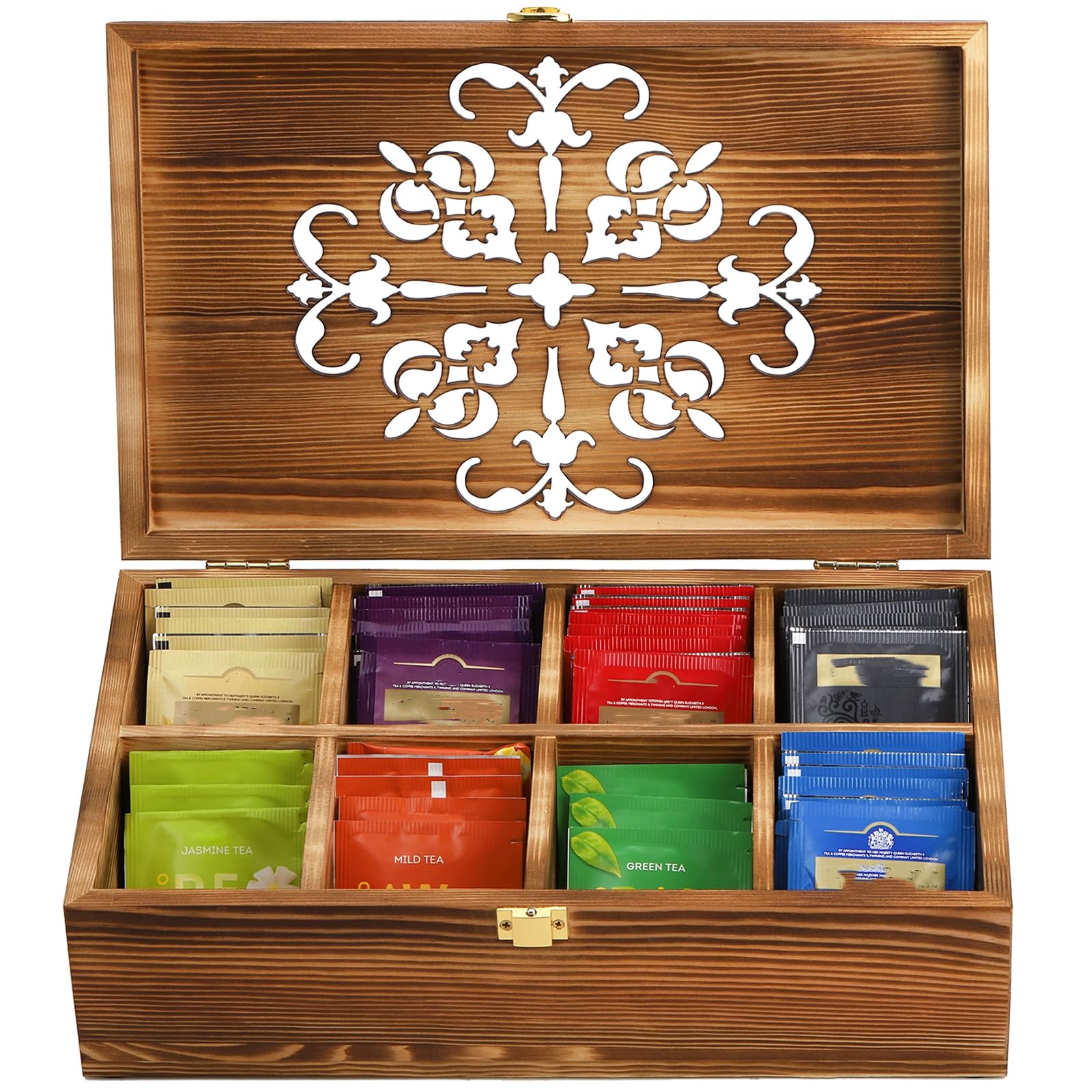Amazon.com: Coloch Wooden Tea Bag Storage Box with Carved Lid, 8