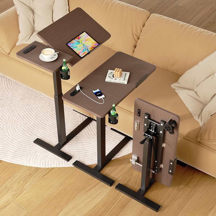 Amazon｜LEADHIGH サイドテーブル キャスター付き 折りたたみ 昇降式