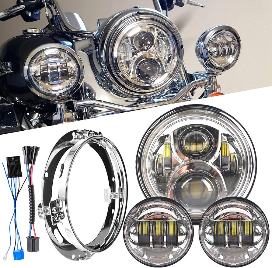 Amazon | オートバイ 7インチLEDヘッドライト、4.5インチフォグライト