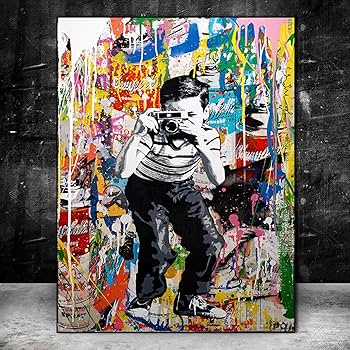 Amazon.co.jp: バンクシーグラフィティアートスマイルキャンバス絵画