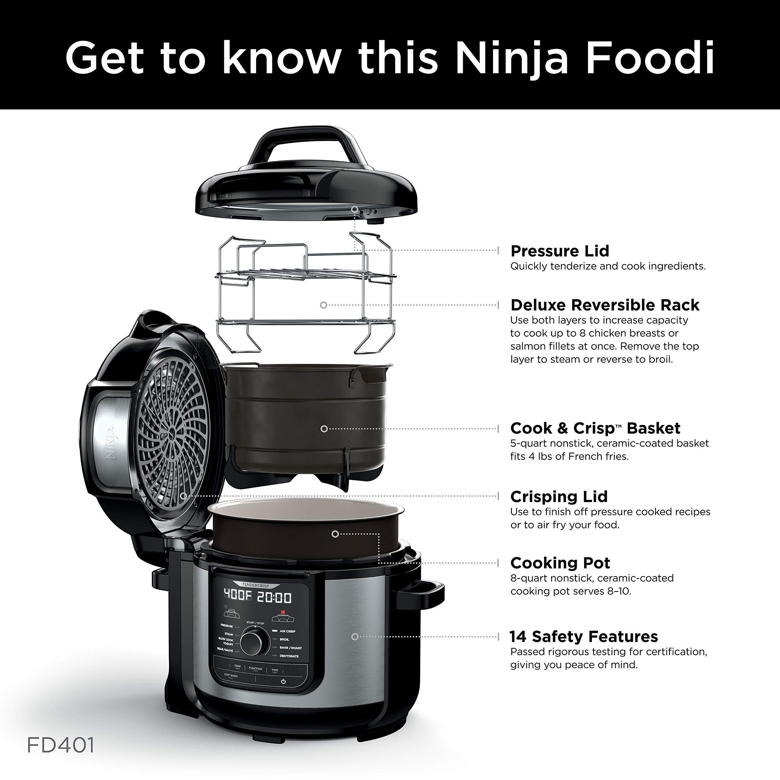 Ninja FD401 Foodi 12-in-1 Deluxe XL 8 qt. Pressure Cooker & Air