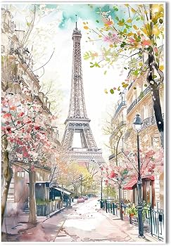 Amazon.co.jp: GLBUPIAL パリ エッフェル塔 水彩画 キャンバス 絵画