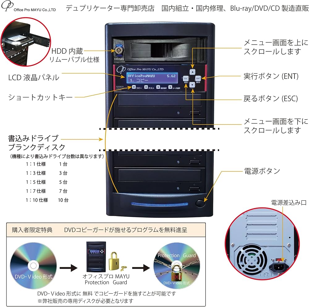 Amazon.co.jp: DVD デュプリケーター 1：7 業務用 HDD搭載(1TB