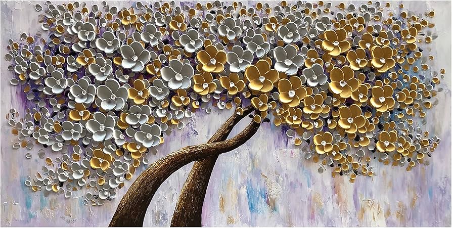 Amazon.co.jp: Diathou 24×48インチ ホワイトゴールド 花 手描き 油絵