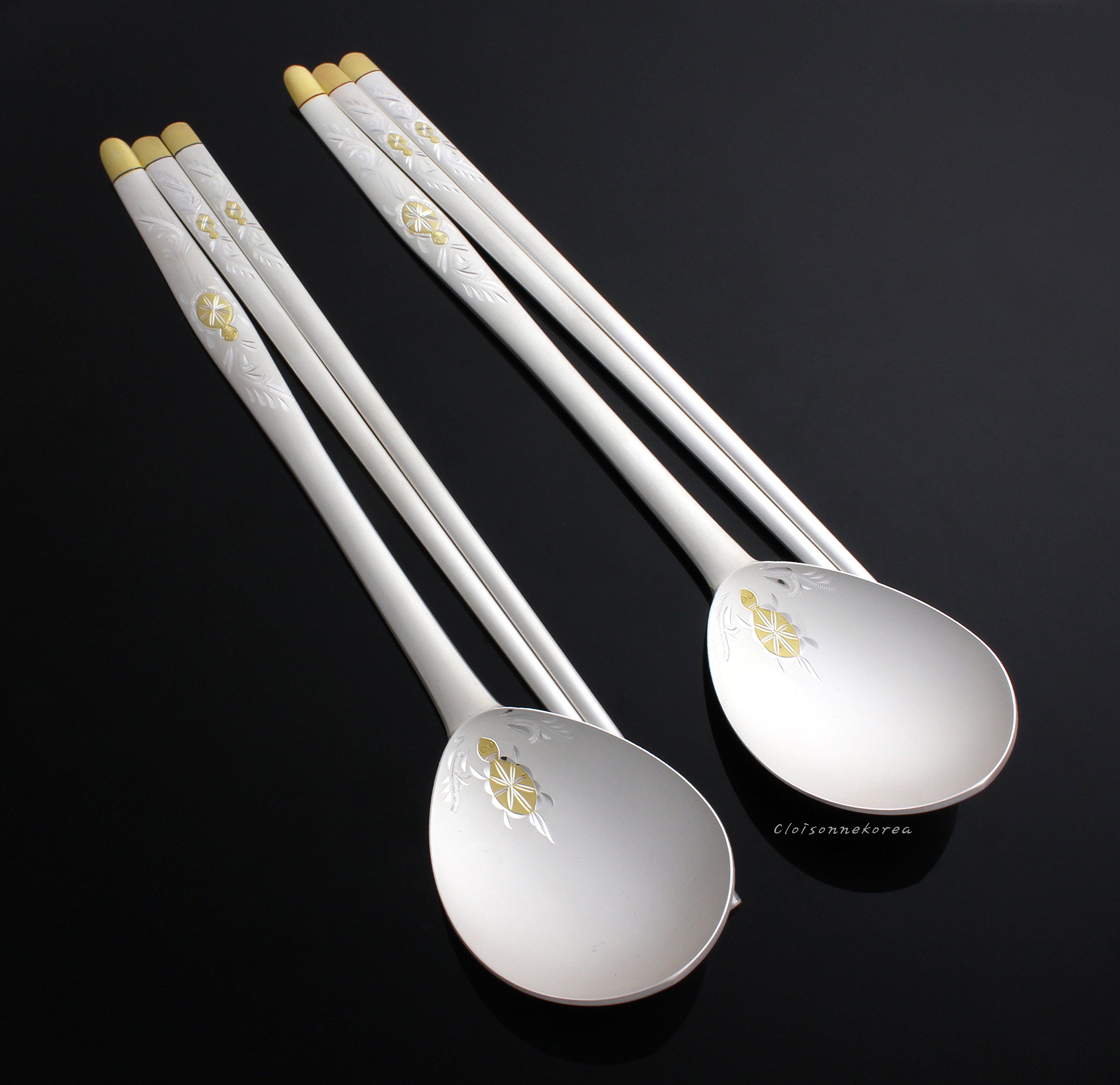 Amazon | スプーンと箸セット 韓国スタイル 99%純銀 ゴールド 大人用
