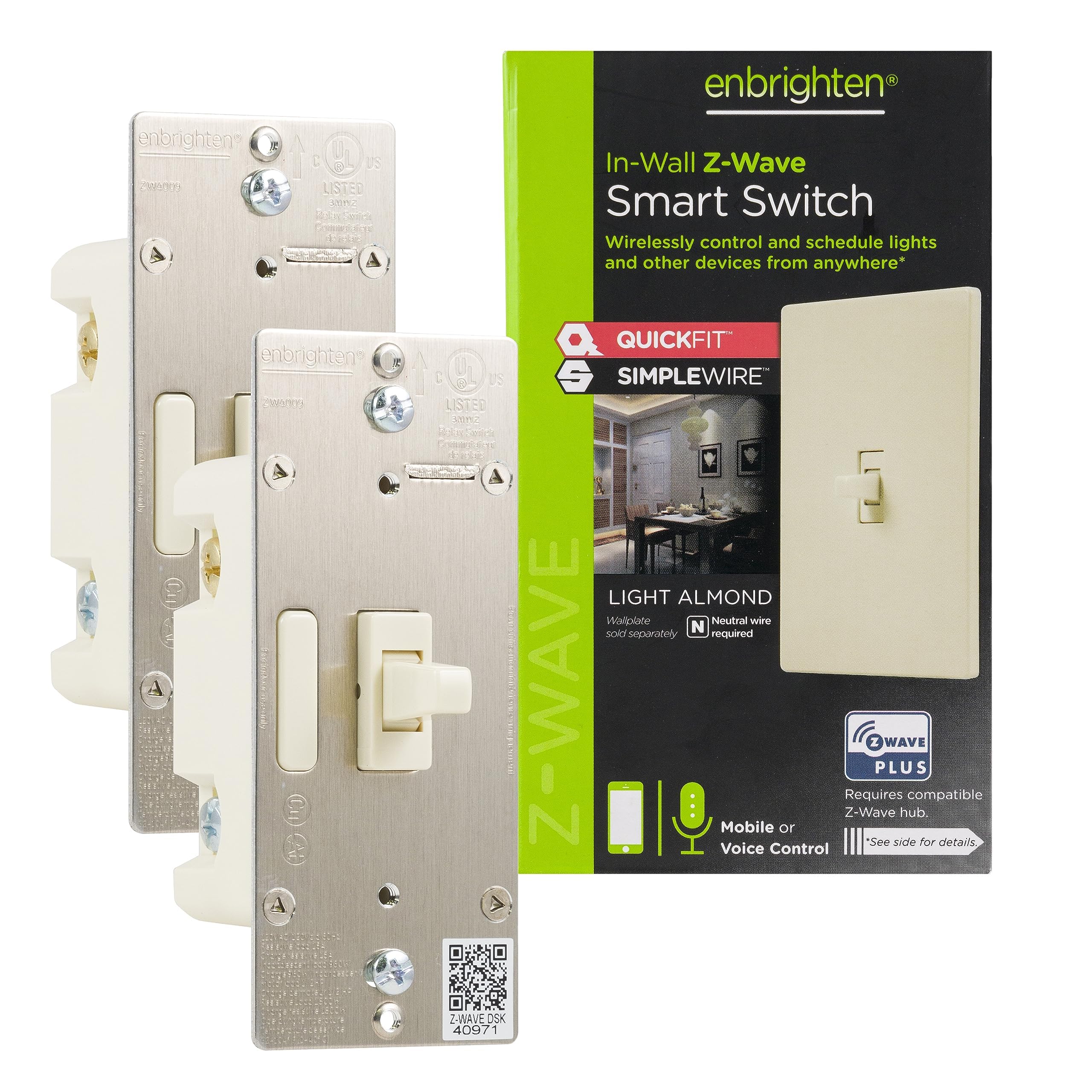 Enbrighten Almond Z-Wave Plus Smart Light Switch with QuickFit and