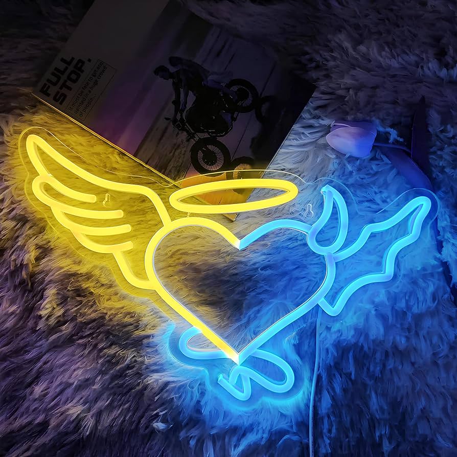 Amazon.co.jp: ネオンサイン - 天使と悪魔のハートのネオンサイン