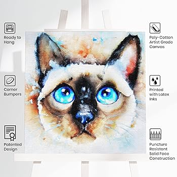 Amazon.co.jp: シャム猫 キャンバスウォールアート 美しい青い目の装飾