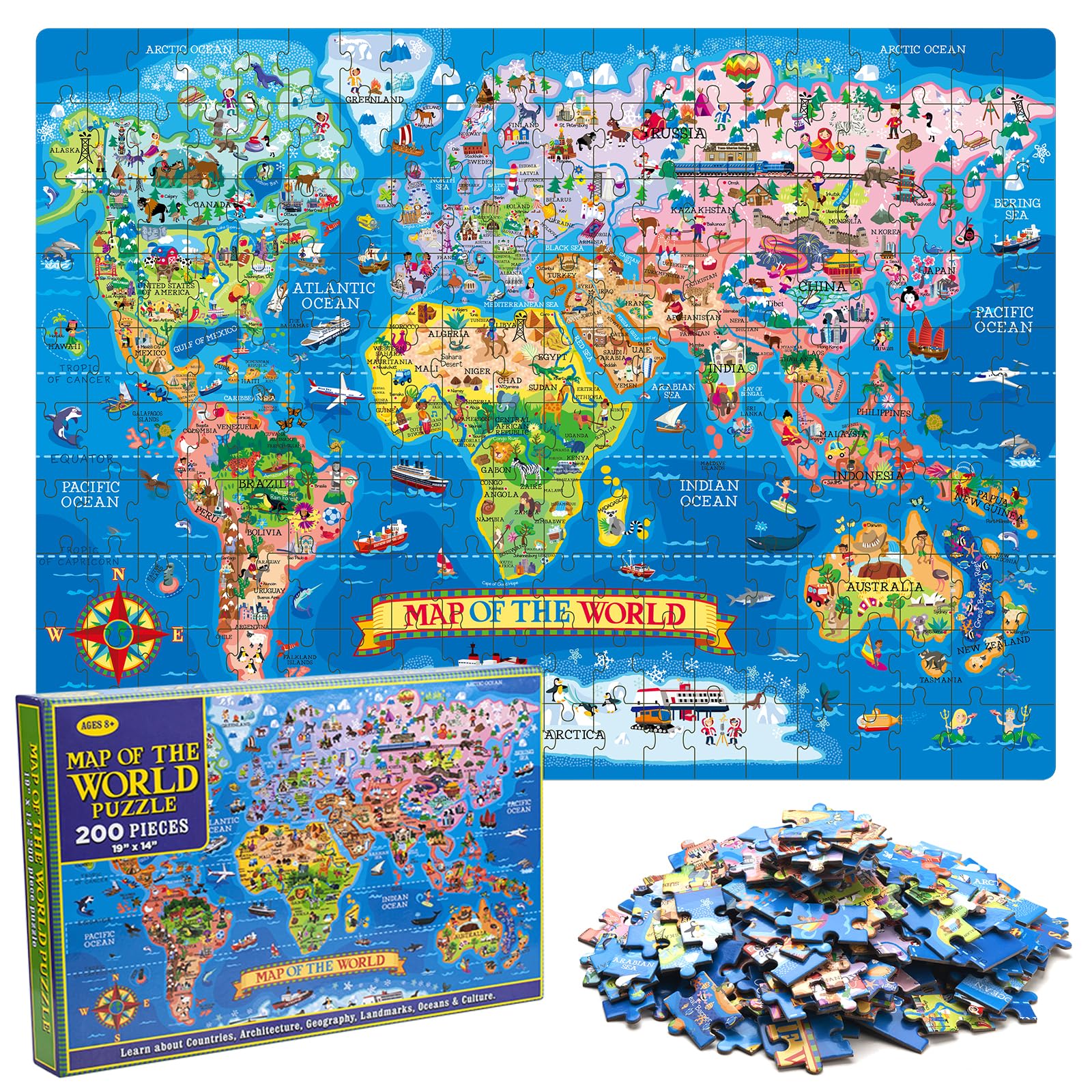 Amazon | NANXJIUR 200ピース 世界地図 ジグソーパズル 4-8歳のお子様