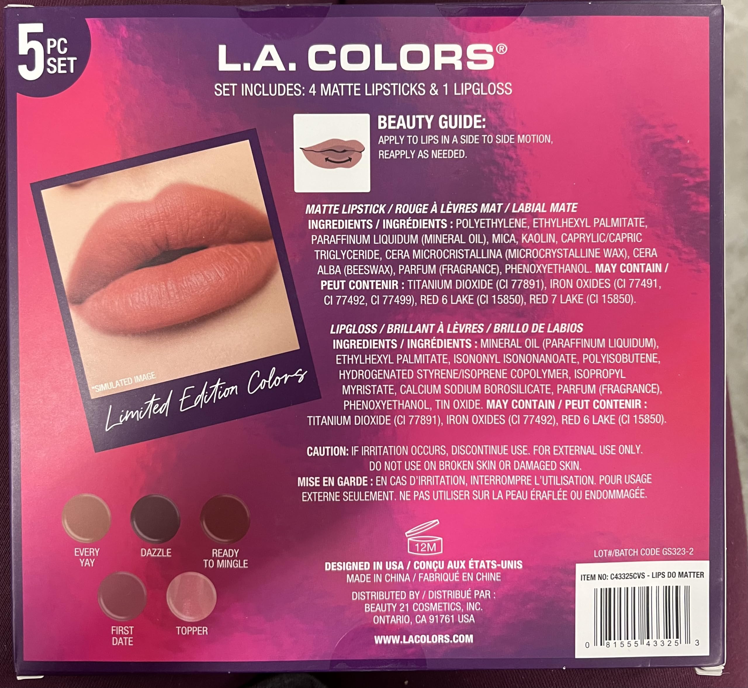 Amazon.com : L.A. COLORS 5pc All Is Bright Lip Color Set, Lips Do