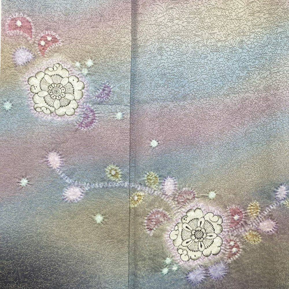 中古） 久保田一竹 訪問着 グレー フォーマル 金通し 染め 辻が花 一竹