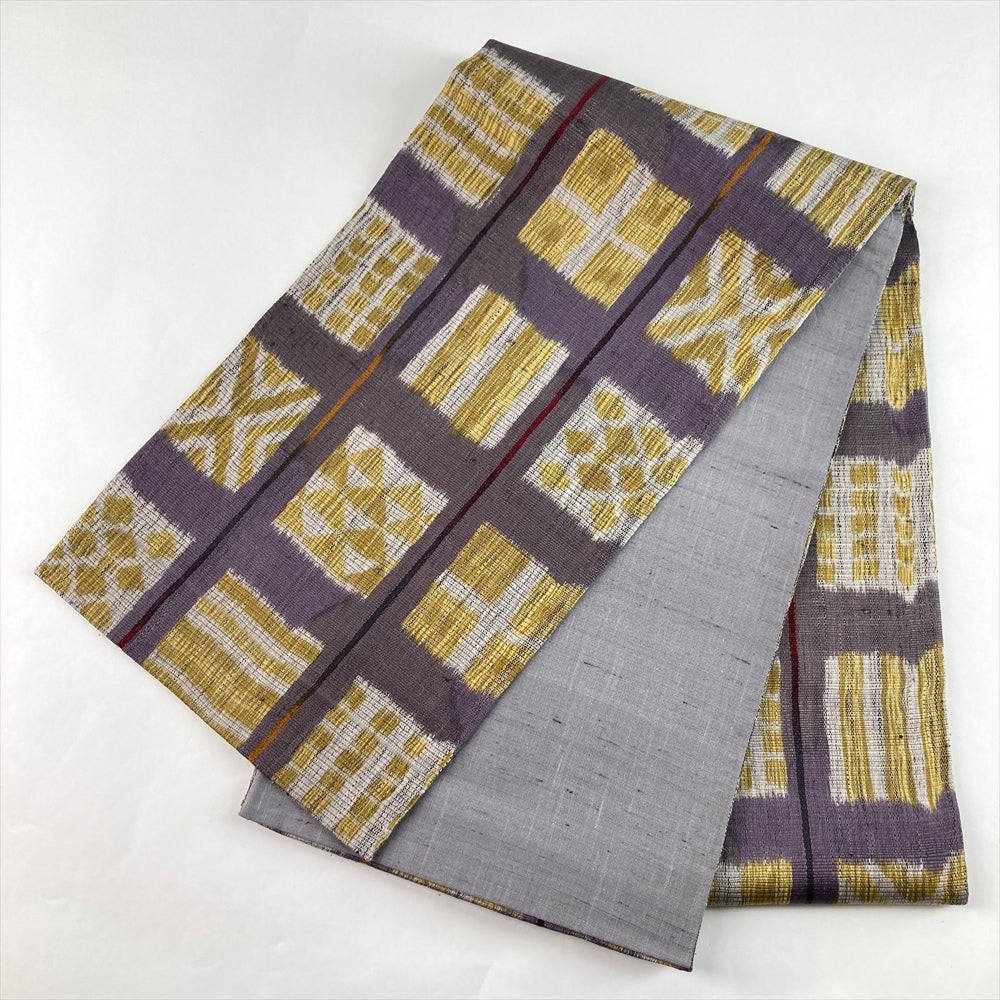 中古）袋帯 紫 カジュアル 全通 織り 幾何学 絹