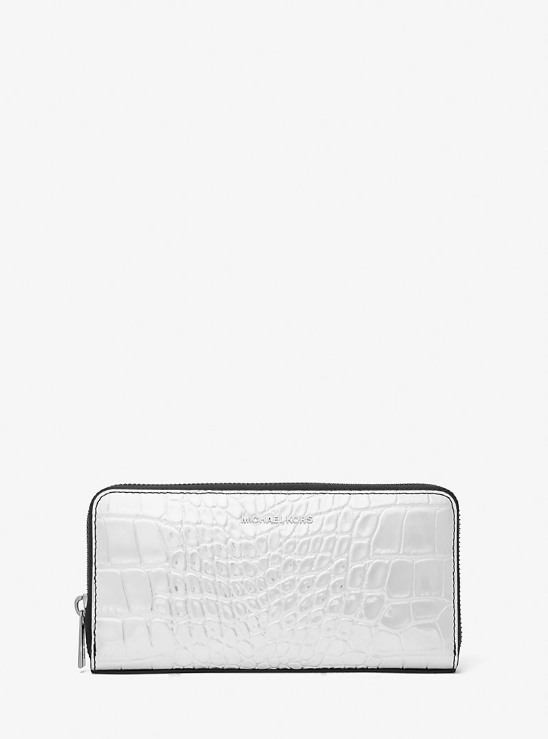 Hudson Metallic Crocodile Embossed Leather Zip-Around Wallet in