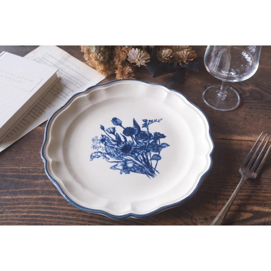よしざわ窯＞blue line ・誕生花のブーケ 平皿ペア | 栃木県益子町