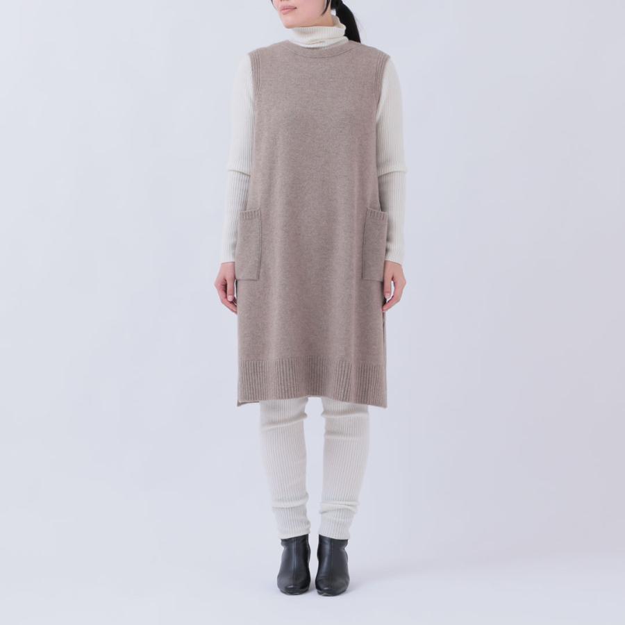 ルーエンローズ＞カシミヤ ボートネックノースリーブOP ブラウン