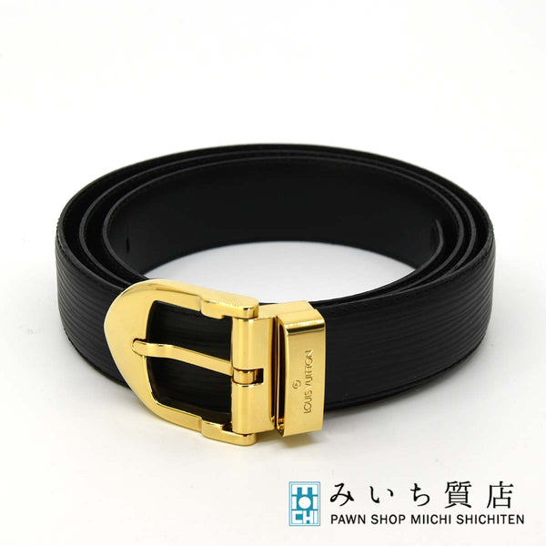 ルイヴィトン サンチュール レザーべルト ゴールドバックル 黒 110 44