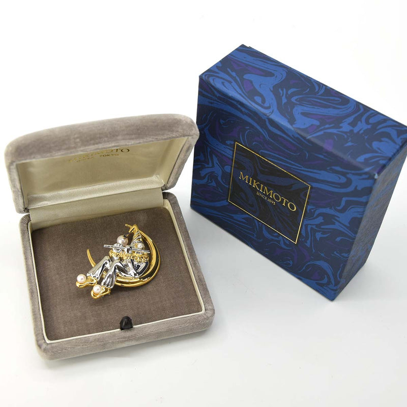 ミキモト ピエロ 月 ブローチ パール シルバー MIKIMOTO ムーン M862