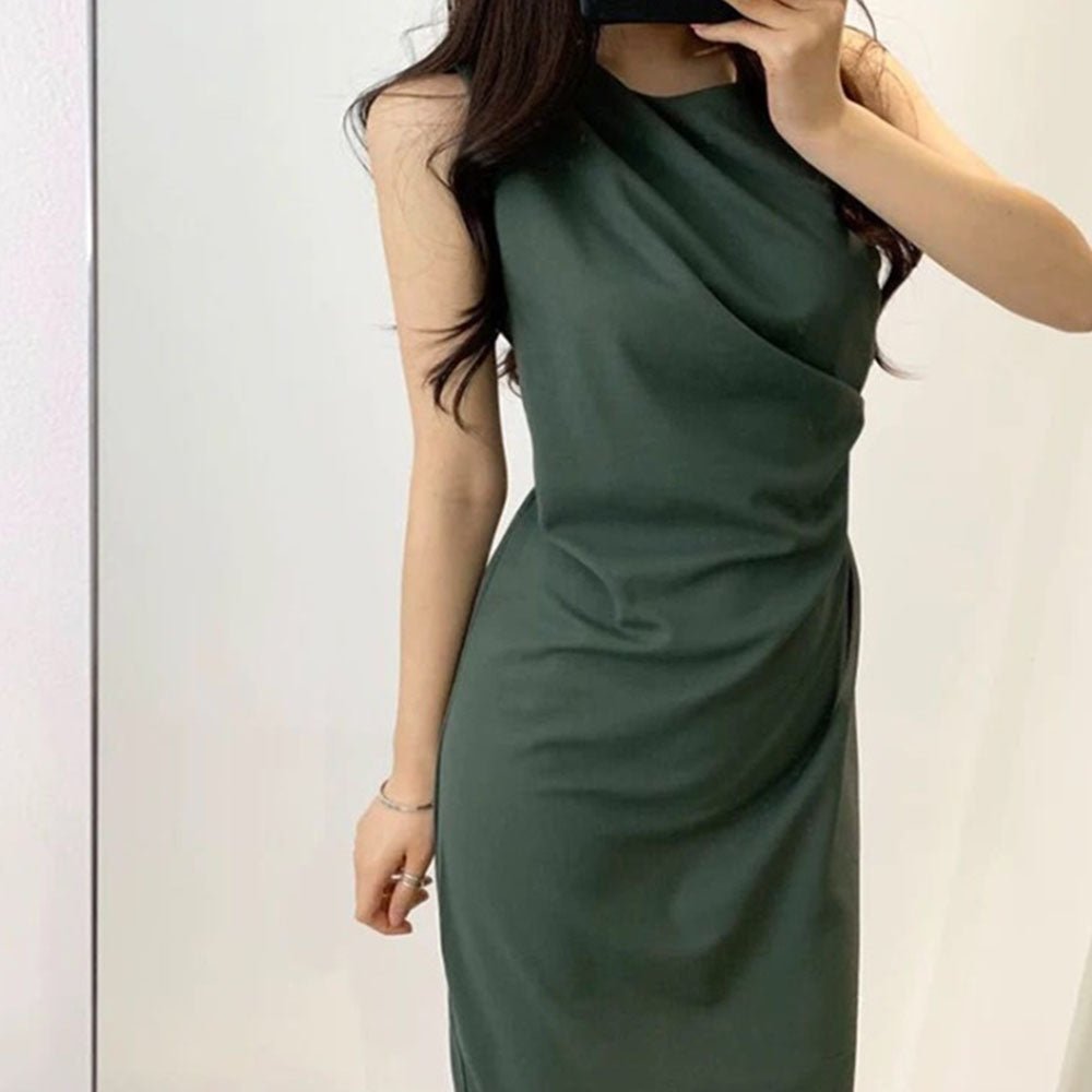 ノースリーブドレープ膝丈ワンピース｜オフィスカジュアル レディース