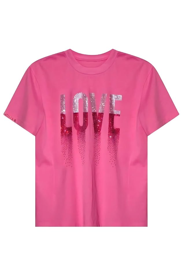Womens Rhinestone love T-Shirt Pink - Miracles Manifester
