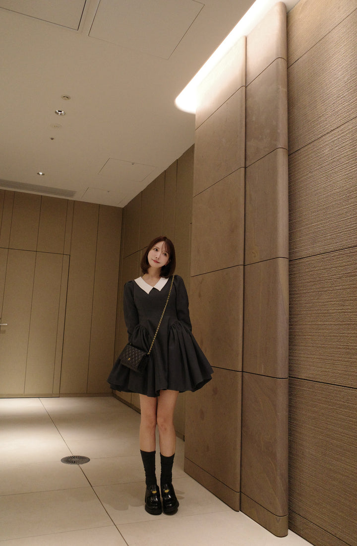 Side Volume Contrast Collar Dress - MISTREASS