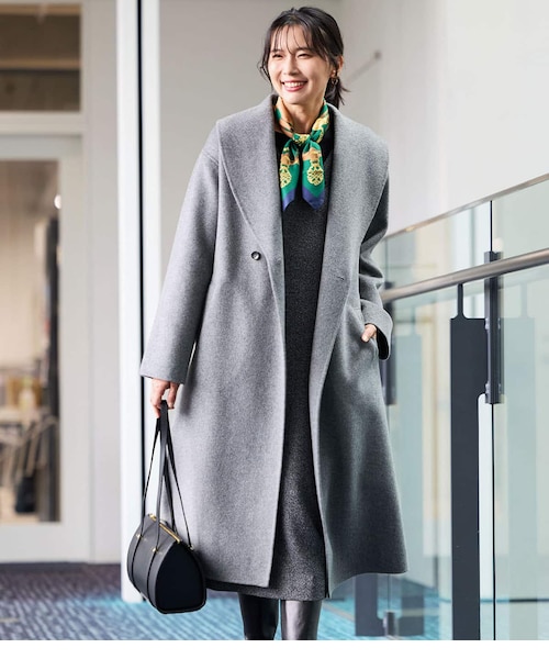 ウールナイロンリバー ショールカラーロングコート｜ニューヨーカーの